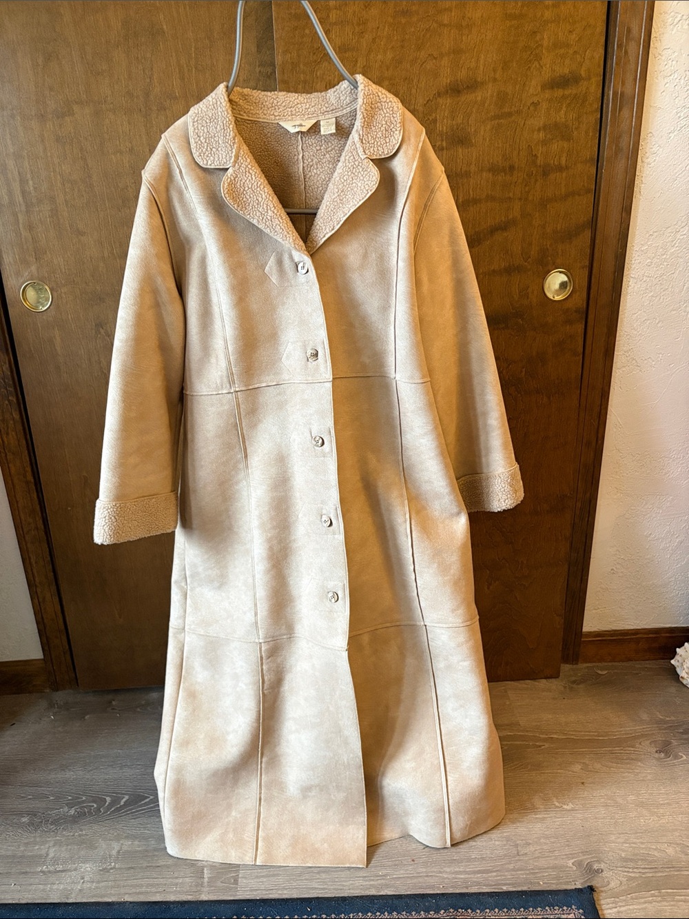 J. Jill Long Faux-Shearling Trench Coat in Light Beige